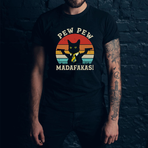 Remera Pew Pew Madafakas Gato 100% Algodón Premium Peinado
