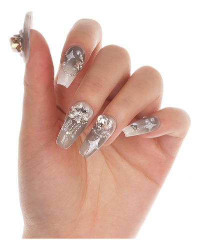 Uñas A Presión En Forma De Ataúd, Color Gris Estrella, Uñas