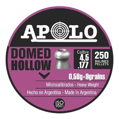 Balines Apolo Domed Hollow Calibre 4,5 9gr Lata X250.