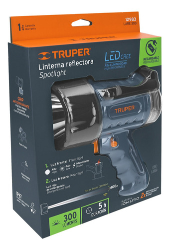Lampara Plastica Recargable 300 Lm Silbato Truper 12983