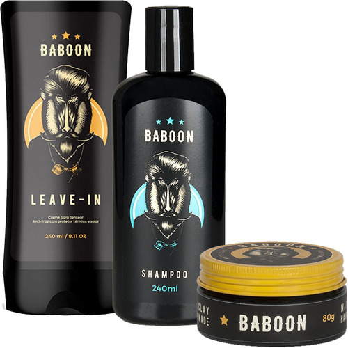 Kit Baboon Pomada Matte Clay + Leave-in Modelador + Shampoo