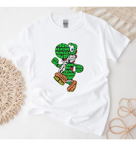 Polera Unisex Mario Bros Yoshi Dino Letras Algodon Estampado