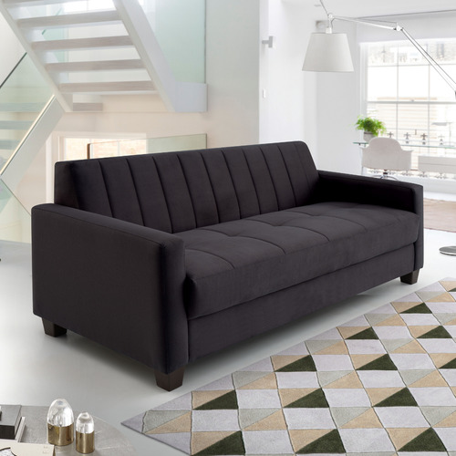Sofá Fixo 3 Lugares 180cm Bilbao Preto Ej