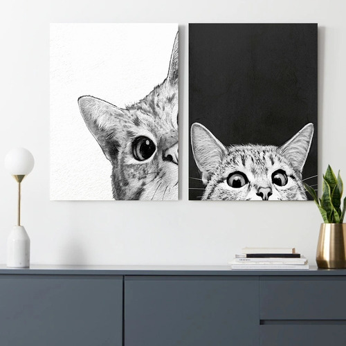 Imagen 2 de 9 de Set Cuadros Gatos En Lienzo Canvas Contemporáneos Modernos
