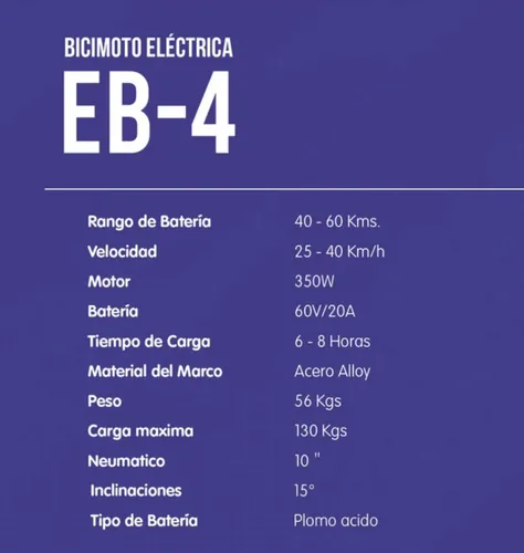 Autónomia De 60km Velocidad Máxima De 40 Km/h