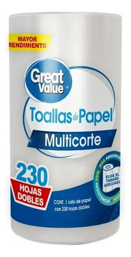 2 Pza Toallas De Papel Great Value Multicorte 230 Hojas Dobl