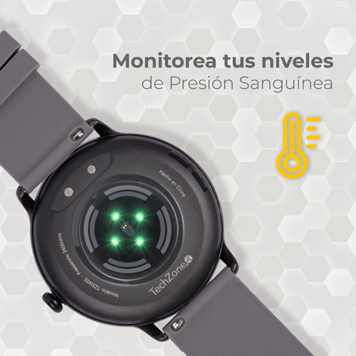 Smartwatch Techzone Casual Contra Salpicaduras Grado Ip 67 Color de la caja Negro y Blanco Color de la correa Gris
