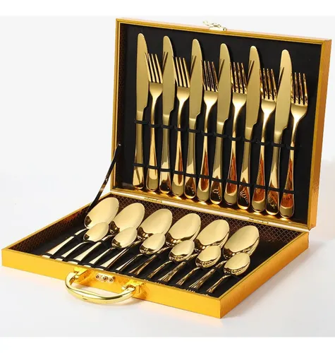 Kit 24 Faqueiro Talheres Dourado Luxo Premium Com Maleta
