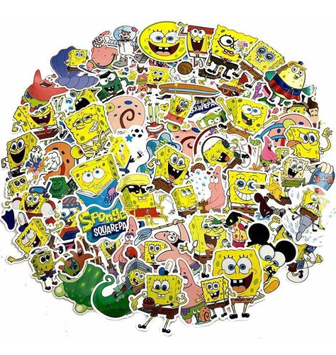 Bob Esponja 100 Stickers Pvc Resistentes Al Agua Y Sol