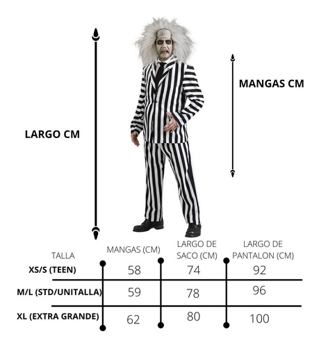 Imagen 2 de 5 de Disfraz Beetlejuice Fantasma Con Accesorios Adulto Hombre