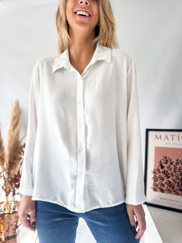 Camisa Lulyna Oversize Manga Larga Con Presilla Crepe Mujer