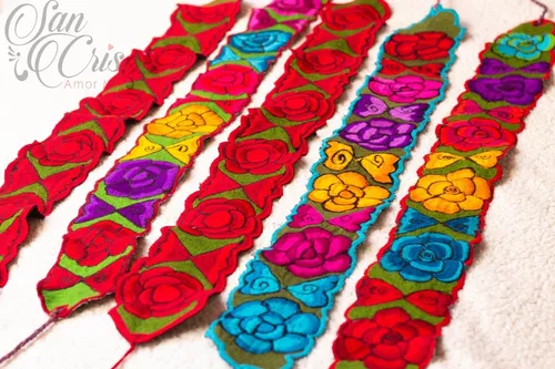 LOTE DE 6 Fajas Mexicanas con Bordado Artesanal modelo Flor