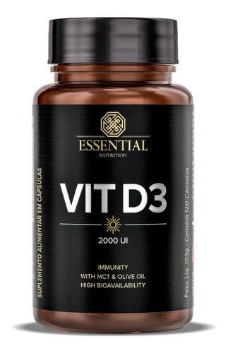 Suplemento Em Cápsulas Essential Nutrition Vit D3 Minerais/vitaminas Em Pote De 200ml 120 Un