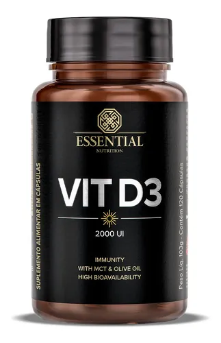 comprar Vitamina D3 2000ui + Mct (120 Softgel) - Essential Nutrition Sabor Sem sabor