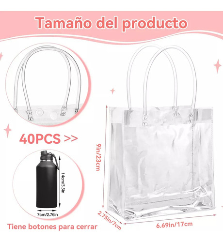 40 Bolsas De Regalo Transparentes Con Asas Pequeñas, Reutilizables Bolsas Transparentes Bolsas De Caramelo Bolsas De Regalo Para Boda, Cumpleaños Fiesta San Valentín Navidad 23x17x7cm