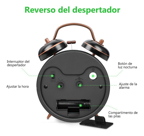 Reloj Despertador Campana Retro Analógico Estilo Vintage
