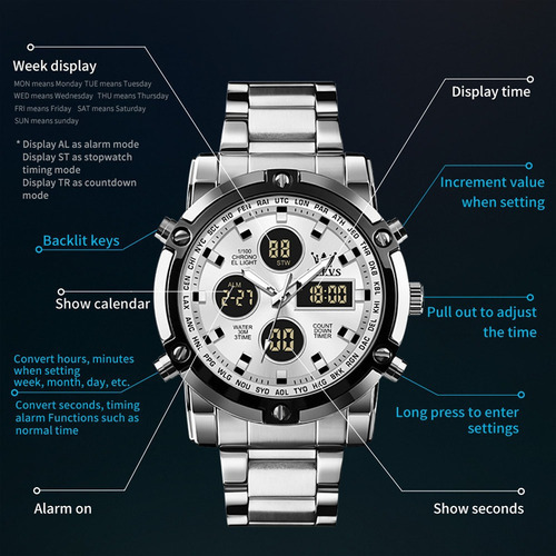 Relógio Eletrônico Impermeável Olevs 1106 Chronograph Cor Do Fundo Silver/white