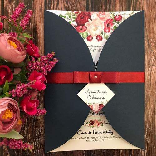 110 Convites De Casamento Floral Marsala E Rose R02 | Parcelamento sem juros