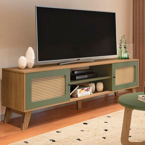 Rack Para Tv 180x55cm Pés Mdf 2pts 2nichos Carvalho/menta