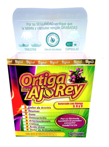 Imagen 8 de 9 de Ortiga Mas Ajo Rey Con Omega 3 6 9 Original (3 Cajas) Full
