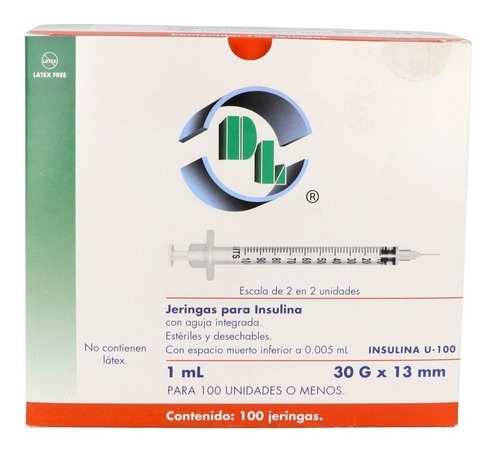 100 Jeringas Para Insulina Dl 30x13mm/1ml