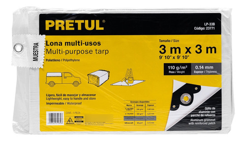 Lona Blanca 3 X 3m Impermeable Ligera Delgada Multiuso 23771