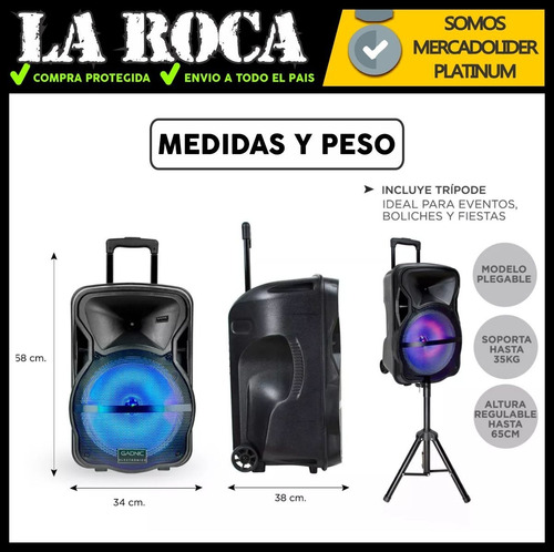 Bafle Potenciado 12 3500w Bluetooth Usb Sd Bateria Led Cuota