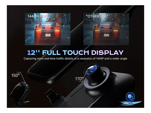 Pelsee P12 Mirror Dash Cam, 123939 2k Qhd Backup Camera...