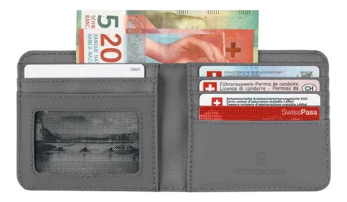Billetera Travel Essentials Bi-fold Wallet Gris Victorinox Diseño De La Tela Liso