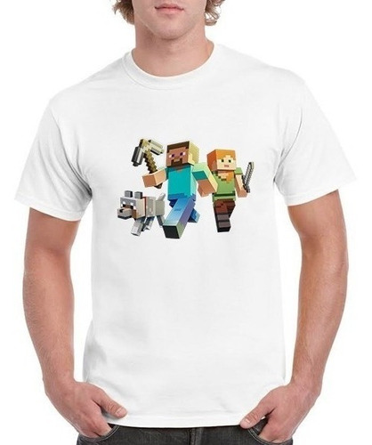 Polera Minecraft Personajes Steve Lobo Unisex 2020 Juego