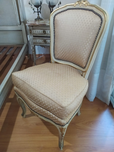 Silla Estilo Luis Xv Antigua Tapizada En Jackard Impecable