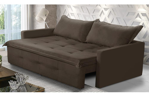 Sofá Sem Caixa Ret Reclinável 1,85m Molas Maísa Suede Marrom