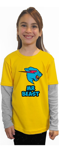 Polera Manga Larga Diseño Mr Beast Dtf Cod 002