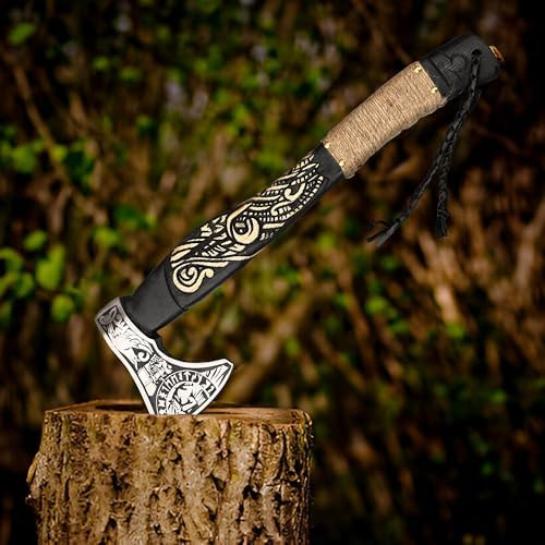 Hacha Vikinga Hecha A Mano Con Funda De Cuero, Mango De Made