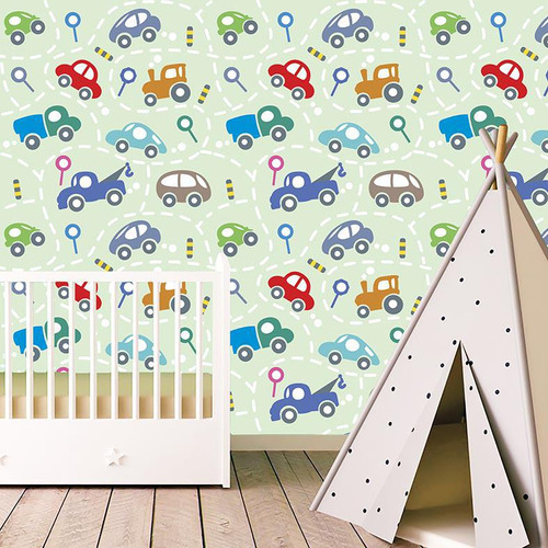 Papel De Parede Adesivo Infantil Carros Coloridos 3,10m