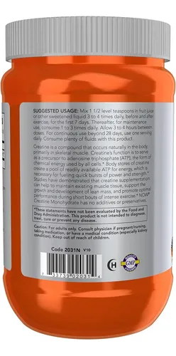 Now Foods Creatina Monohidratada 600g Polvo Puro Sin Sabor
