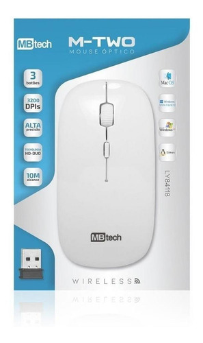 Mouse Optico Sem Fio Com Receptor Usb Colors Cor Branco