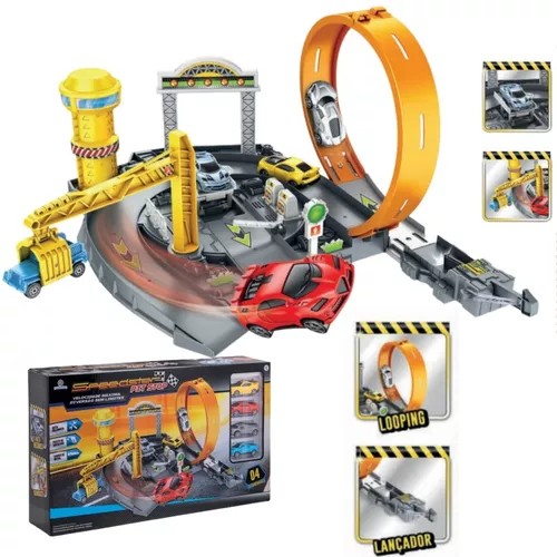 Pista de Carrinhos com Looping Speedster com 4 carrinhos Polibrinq