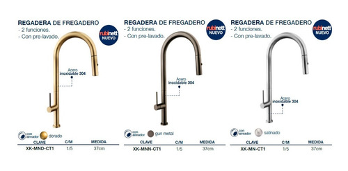 Imagen 4 de 6 de Llave Monomando Fregadero Tarja Retráctil Pre Lavado Dorado