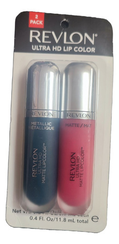 Set De 2 Labiales Revlon, De Alta Definicion,mate Y Metalico