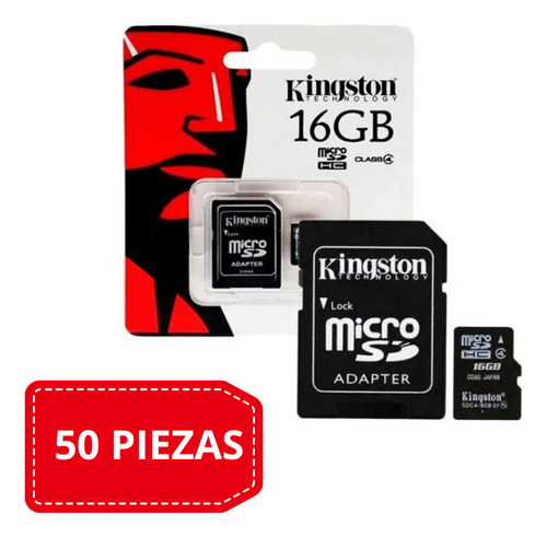 Paquete De 50 Memorias Kingston Micro Sd 16gb + Adaptador