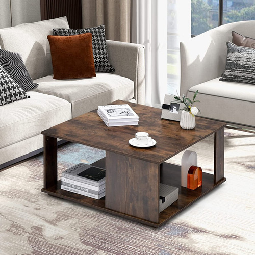 Giantex 32 Square Coffee Table, 2-tier Wooden Table