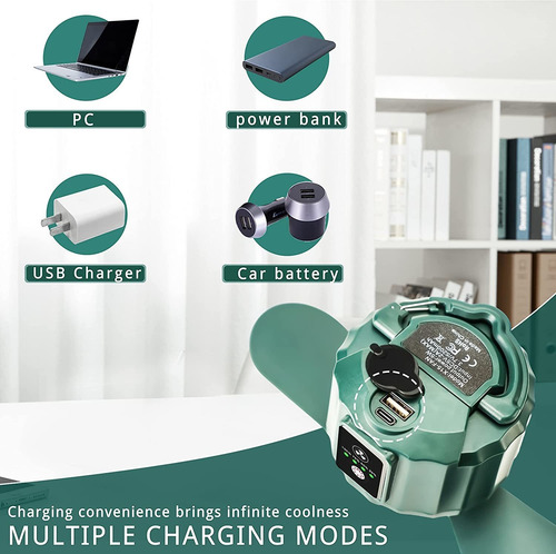 Mini Ventilador De Camping Con Linterna Led 10400mah Batería