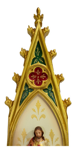 Imagem 5 de 7 de Oratório Sagrado Coração De Jesus Resina Policromado - 46cm