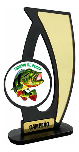3 Troféus De Pesca Em Mdf C/ Acrílico Dourado 1o/2o/3o- 20cm