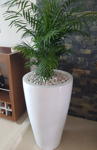 Maceta Decorativa Timbal Grande De Fibra De Vidrio Blanco