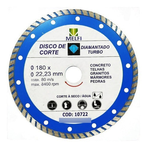 10 Disco Corte Diamantado Turbo  7 1/8 X 7/8 Ou 180 X 22,22