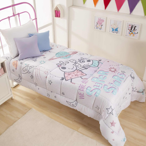 Acolchado Estampado Digital Peppa Pig Star 1 1/2 Plazas