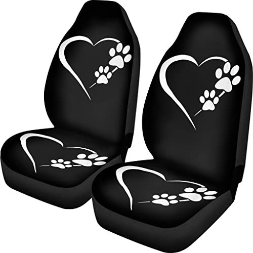 2 Pieces Car Front Seat Covers Animal Dog Paws Heart Pr...