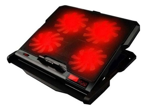 Cooler Para Laptop 4 Ventiladores Cybercool Halion Ha-k4 Color Negro Led Rojo